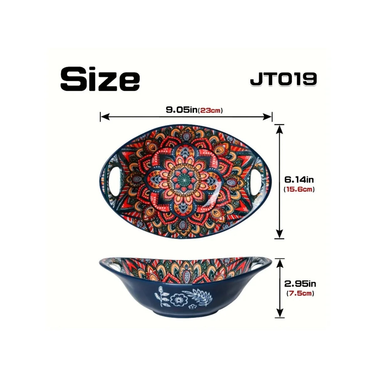 Bohemian-Style Ceramic Bowl Featuring Two Handles - Safe for Microwave And Oven Use,