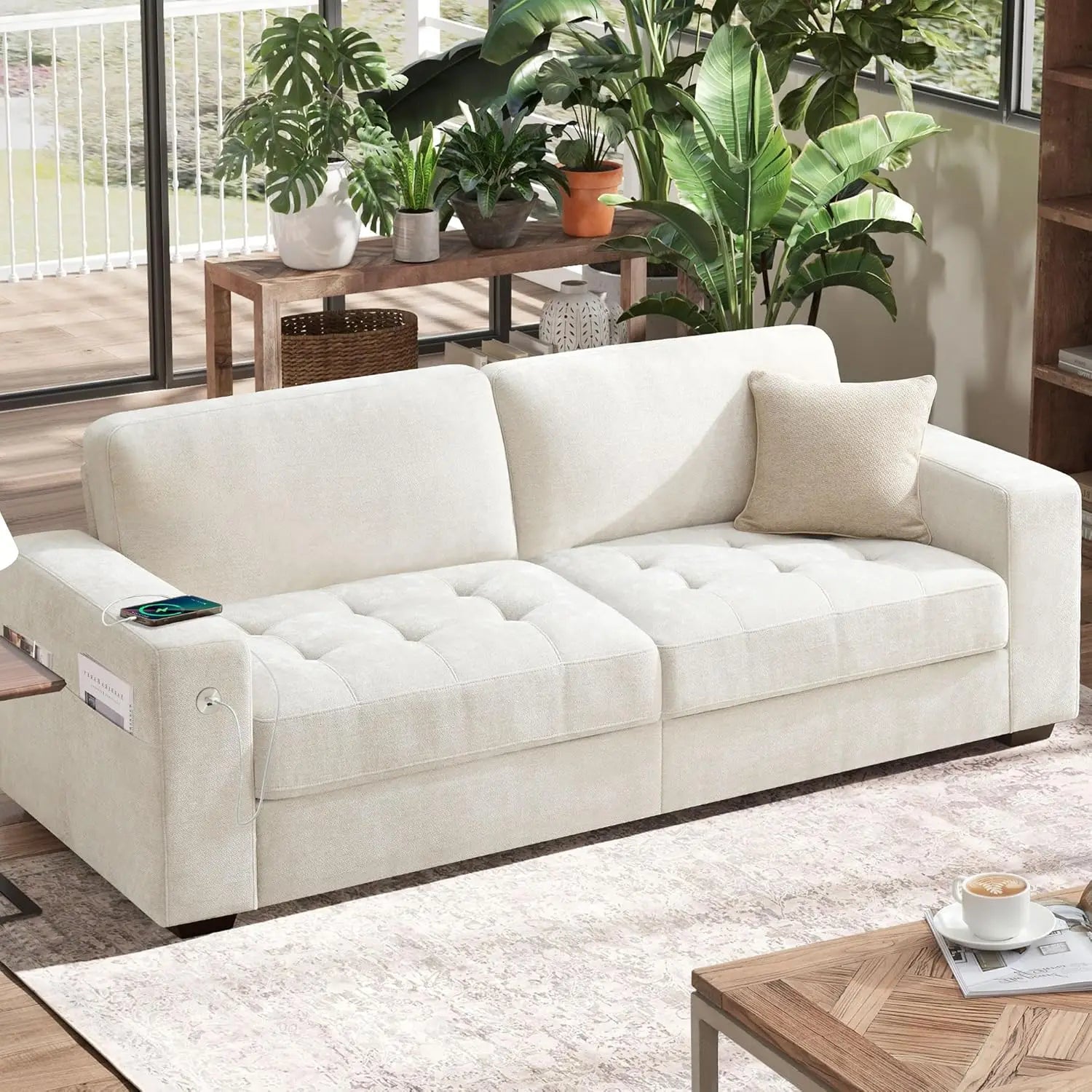 89" Sofa for Living Room, Modern Comfy Sofa with Medium Firm Seat Cushion, Removable Cover, Wide Armrest,