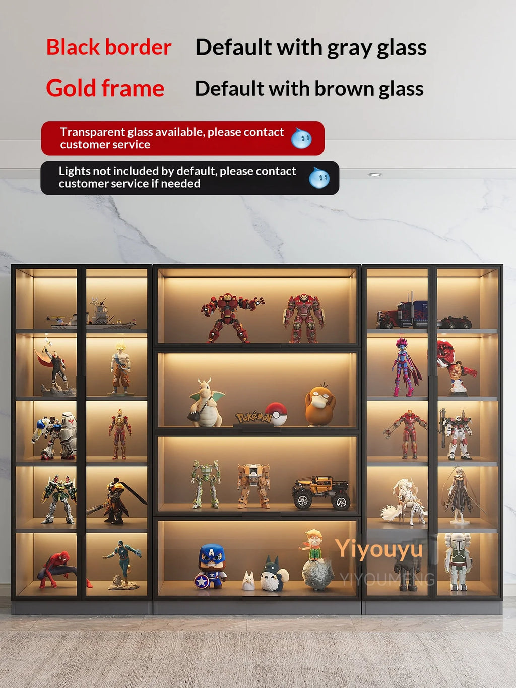 Customizable Display Cabinet, Tempered Glass Door, LED Light, Aluminum Frame