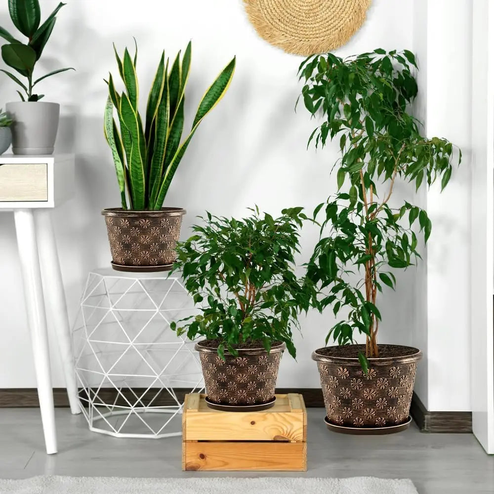 12 & 16 Inch Plastic Flower Pots Indoor Outdoor, 4 Pack Resin Plant Pot with Drainage & Saucer,