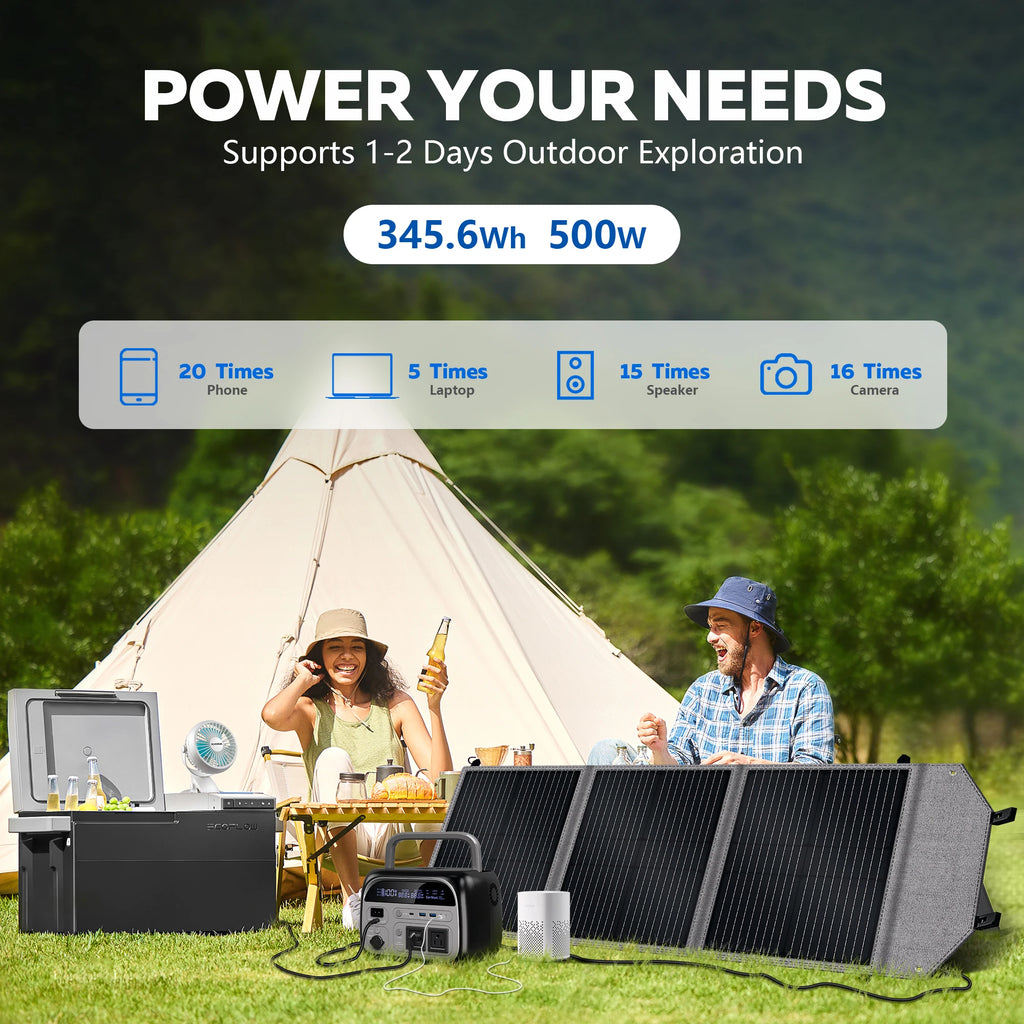 CTOLITY Portable Power Station 500W Solar Generator, 345Wh Lifepo4 Battery, 220V AC Output, 100W 20.5V Flexible Solar Panel