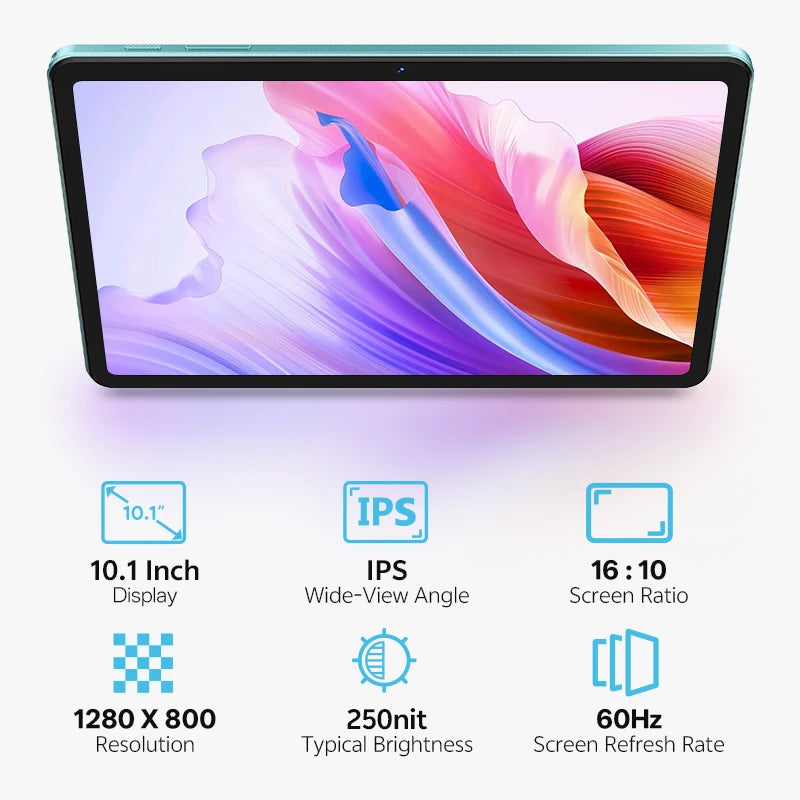 SVITOO Tablet 2026 Android 16 10.1 Inch IPS HD Screen Unisoc T7250 Octa-Core Processor 4GB Physical RAM + 16GB Virtual RAM 128GB ROM 1TB Expandable 6600mAh Battery 2.4GHz 5GHz WiFi 5 Bluetooth 5.0 GPS Widevine L1 With Case