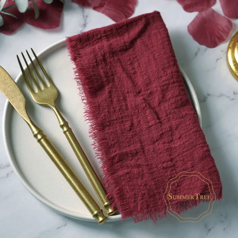 12PCS Napkins 41x41cm Cotton Cloth Gauze Retro Burr Rustic Linen Napkin