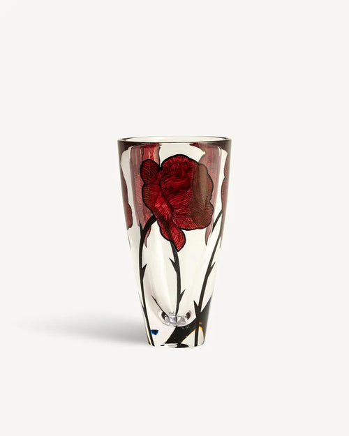 10" Tattoo Vase, Hand-Painted Glass - Rose Tattoo Inspired,