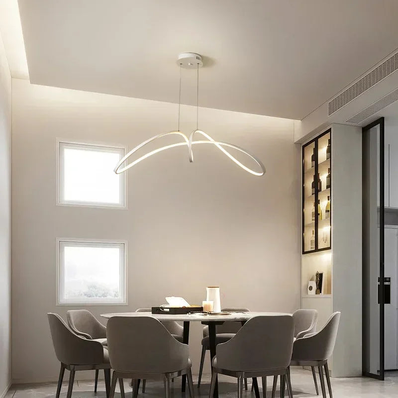 Nordic Butterfly Ribbon Shaped Aluminum Dining Table LED Chandelier Kitchen Living Room Study Suspension Indoor Lighting Fixture