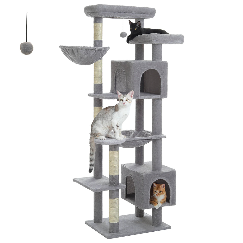 Tall Cat Tree for Indoor Cats Big Cat Tower with Super Large Hammock, Cat Climbing Tree with Scratching Posts Condo House