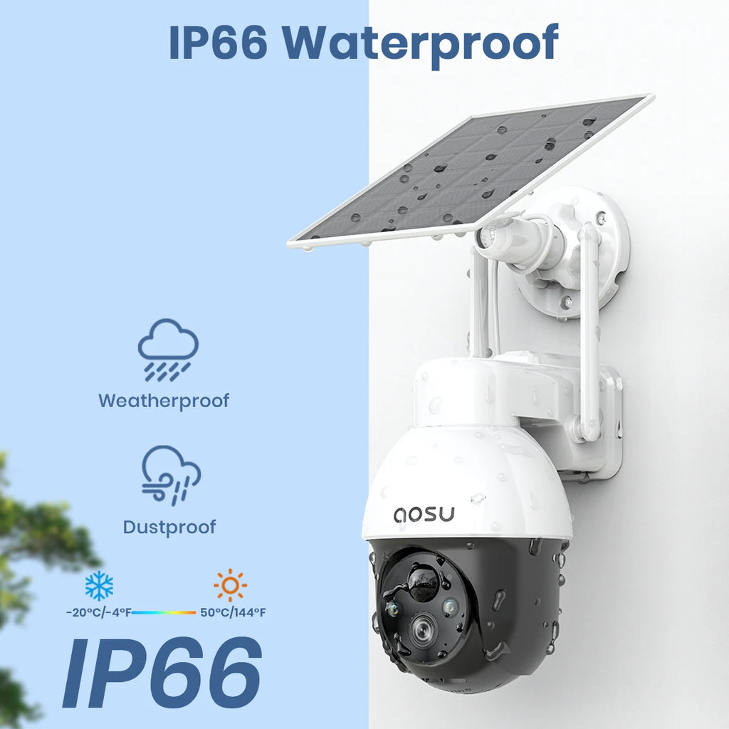 AOSU 3MP PTZ Solar Security Camera,, Built-in Battery, Wireless 2.4Ghz WIFI Camera PIR AI Detection, 2-Way Audio