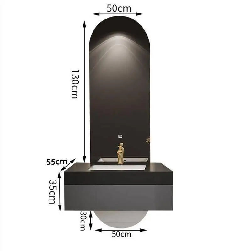 Designer Customized High-end Villa Light Luxury Rock Slab Integrated Basin Bathroom Cabinet in Combination with Double Mirror