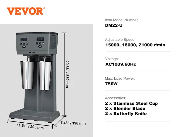 SucceBuy Milkshake Maker, 375W x 2 Electric Milkshake Machine, Commercial Double Heads Drink Mixer Blender