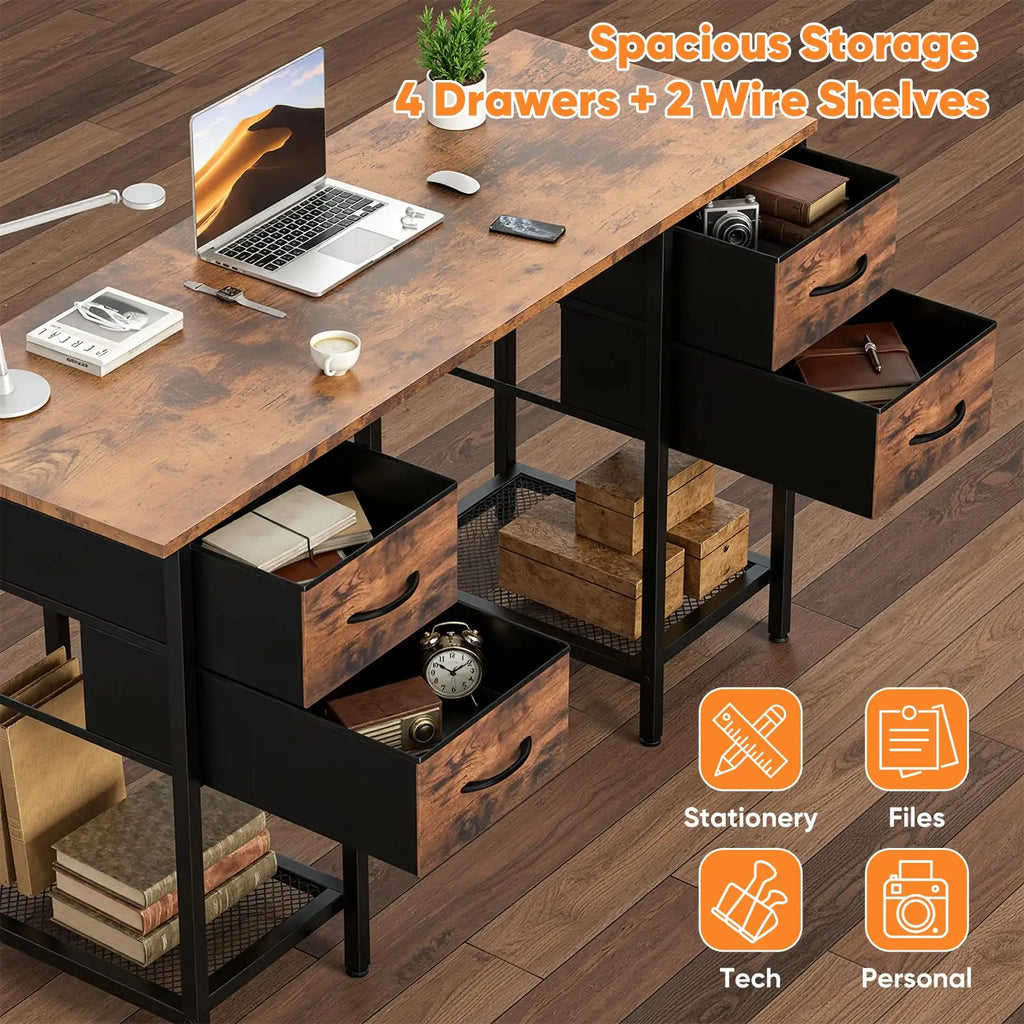 JHK Computer Desk 55 Inch with 4 Drawers