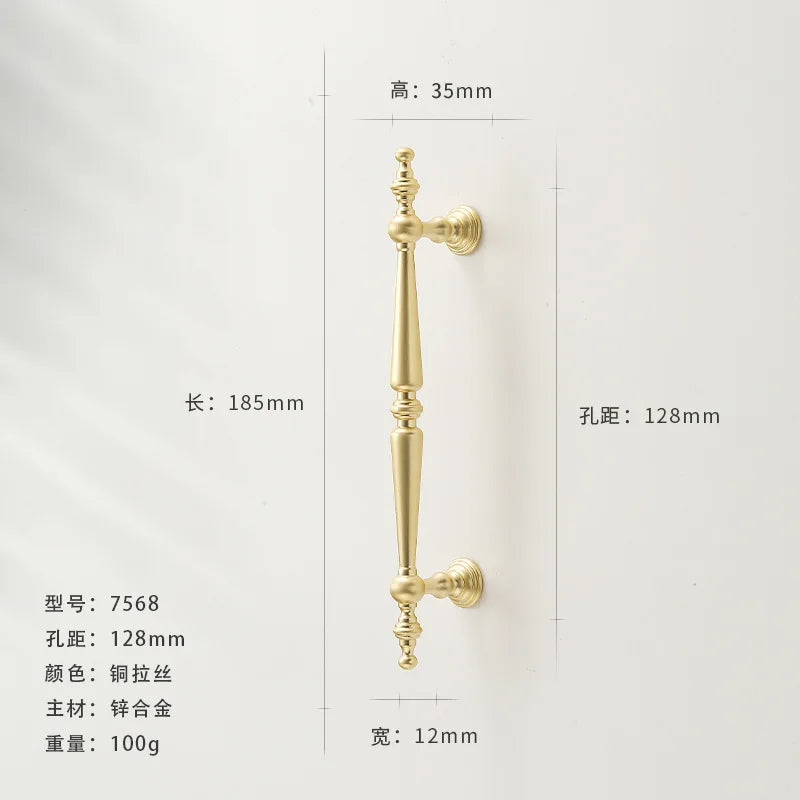 French-style Golden Wardrobe Door Handle Copper-finish, Single-hole Drawer Knob,
