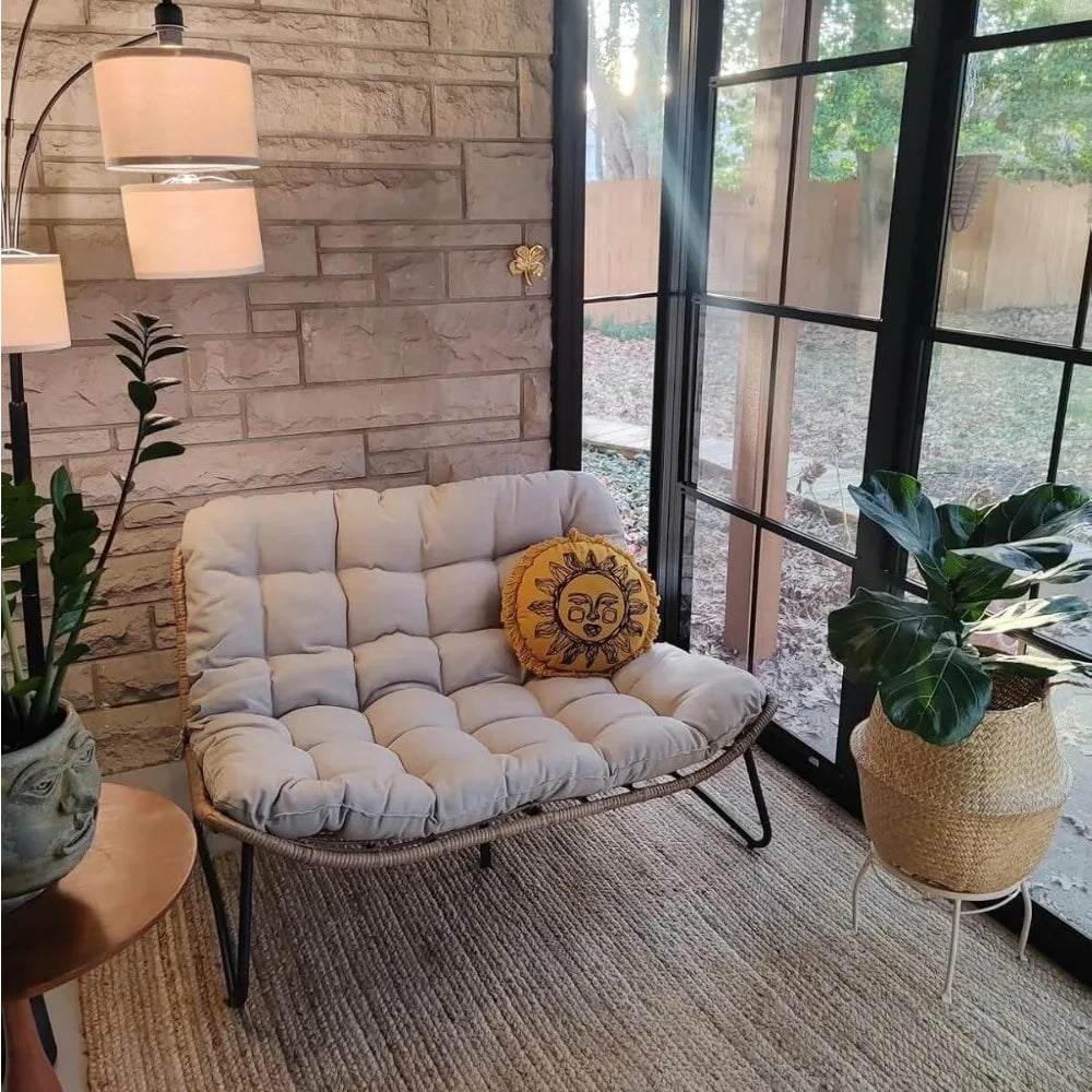 All-Weather Rattan Loveseat with Soft Cushion