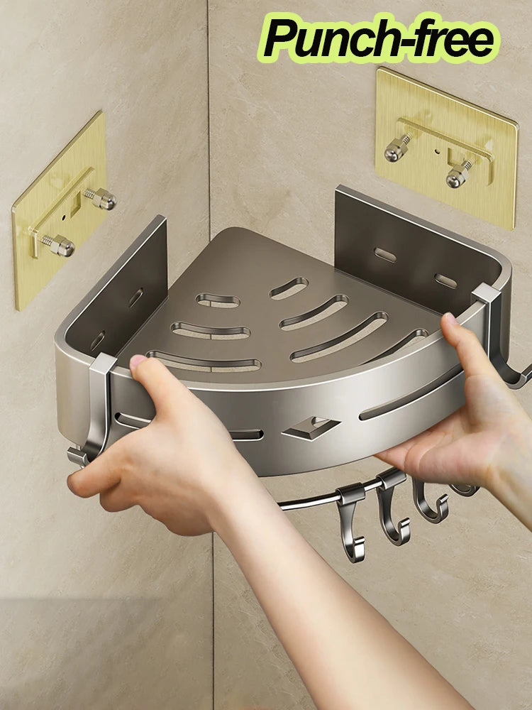 Wall Mount Toiletries Basket Storage Shelf Without Drilling Toilet Shower Shelf Bathroom Accessories Storage Unit For Bathroom