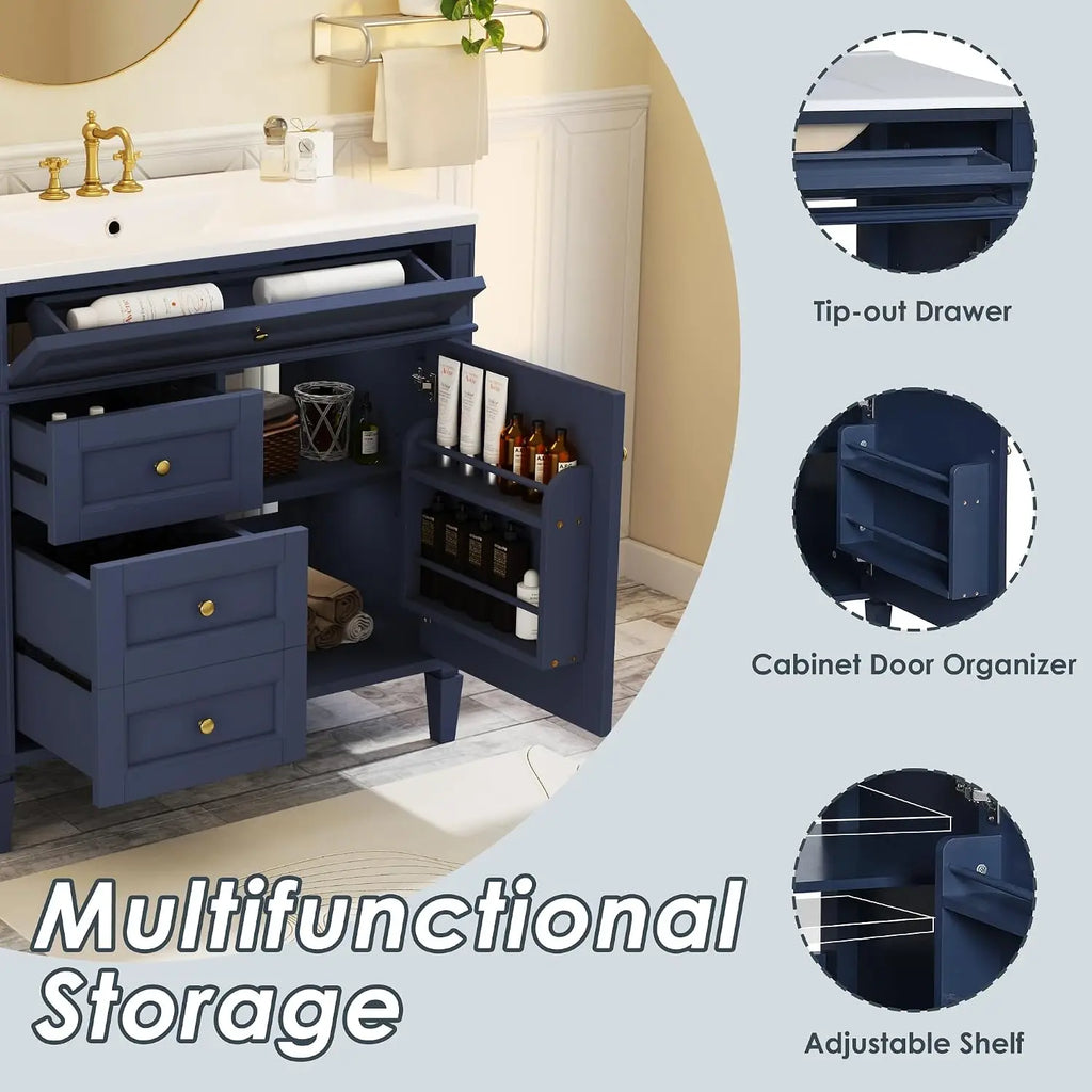36'' Bathroom Storage Cabinet Vanity with Single Sink with 2 Drawers, 1 Pull Down Drawer and 1 Door