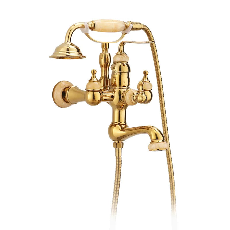 European vintage Brass Bathtub Hot and Cold water faucet with simple triple shower head