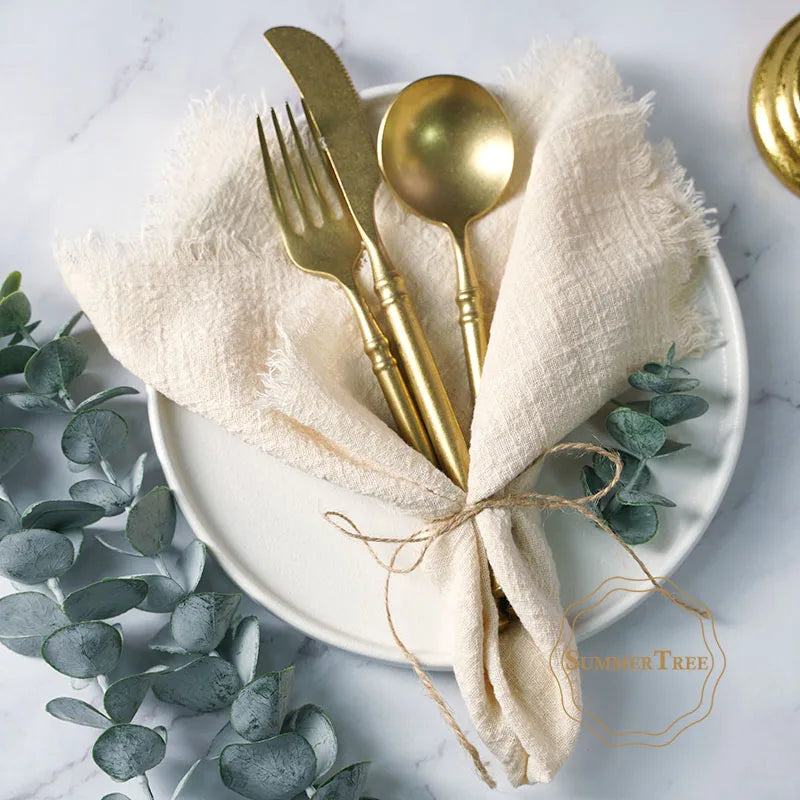 12PCS Napkins 41x41cm Cotton Cloth Gauze Retro Burr Rustic Linen Napkin