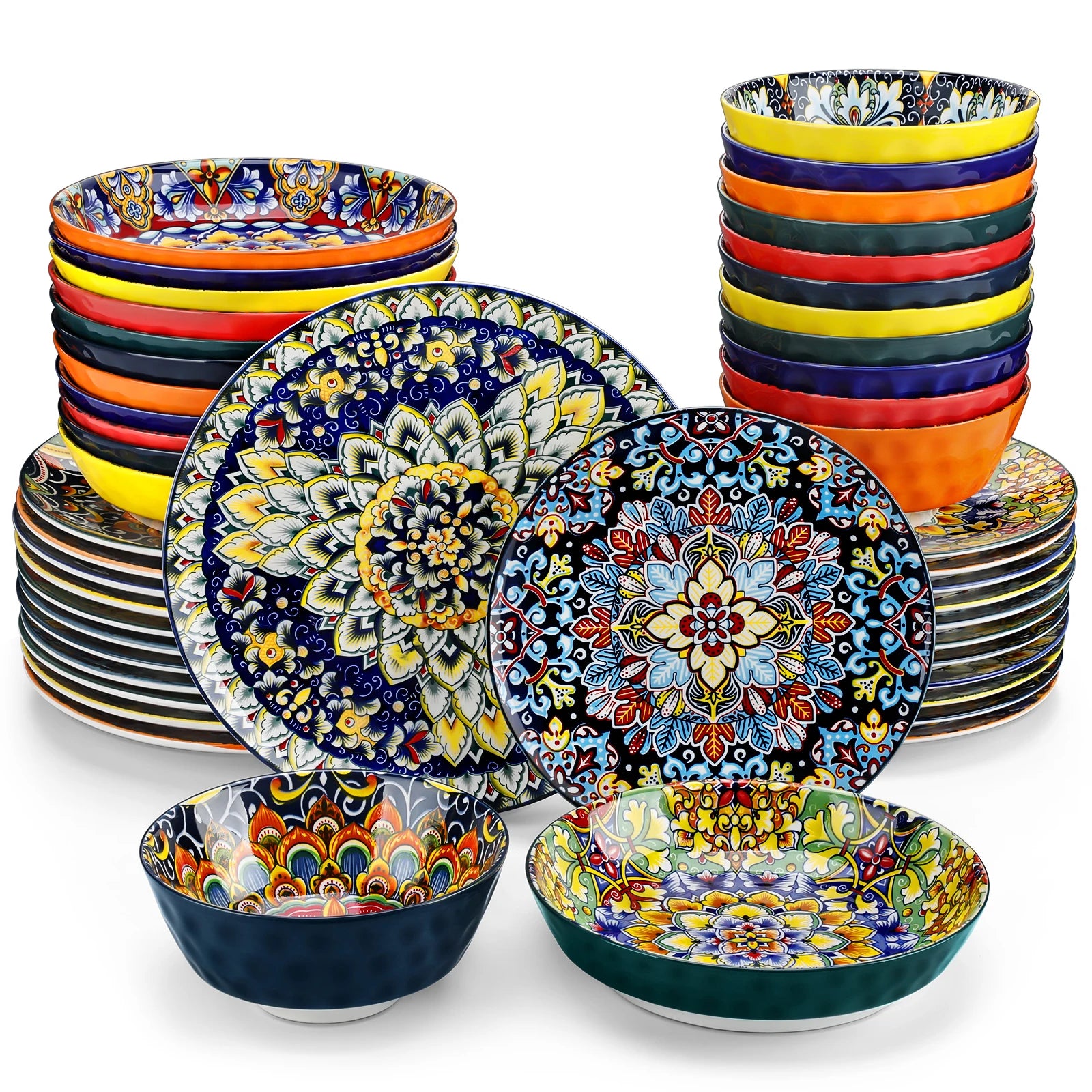 vancasso 24 PCS Ceramic Dinnerware Set Porcelain Bohemian Style Dinnerware with Dinner/Dessert Plate/Cereal/Pasta Bowl For 6