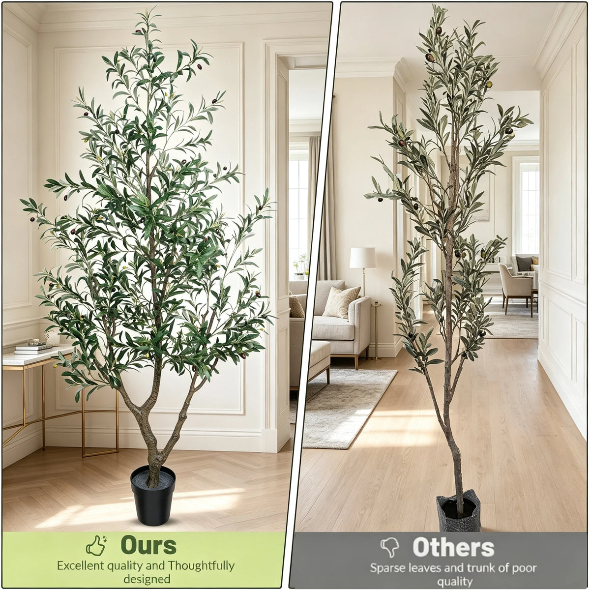 1.5/1.8/2.1m Artificial Olive Tree with Black Pot, Outdoor Indoor Artificial Plant with Natural Wood Trunk and Lifelike Fruits