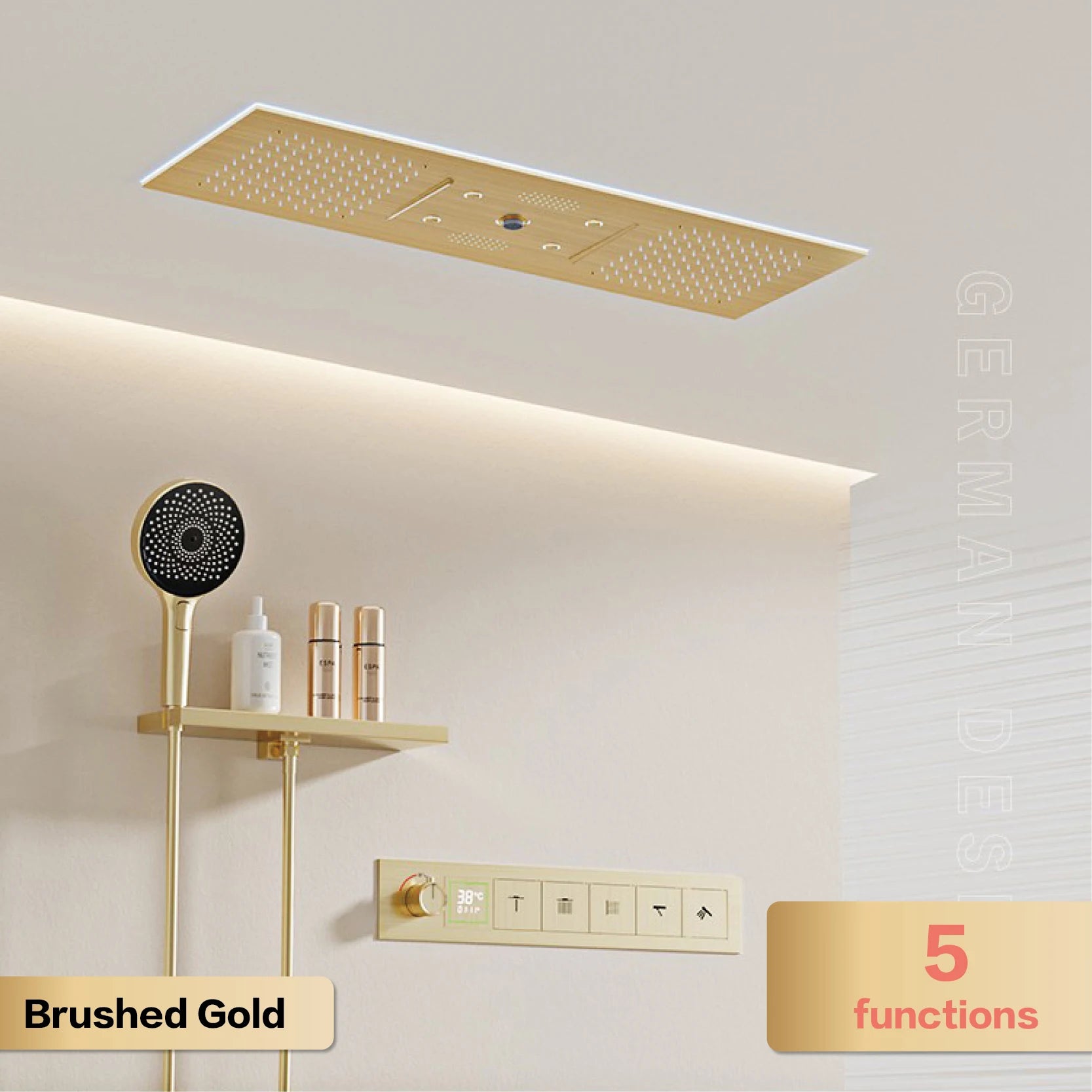 AITANA Luxury Brass Gunmetal LED Display Thermostatic Shower System Bathroom Ceiling Embedded Concealed Giant Curtain Rainfall