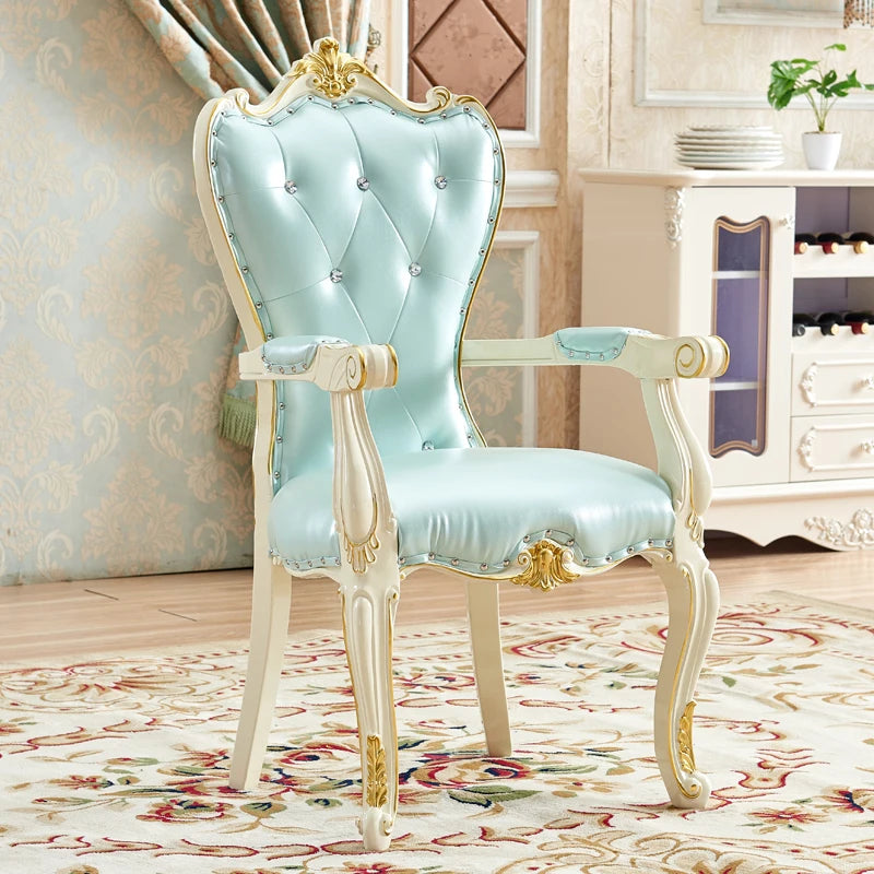 European Solid Wood Dining Chair, Princess Lazy Throne Luxury Lounge Chair