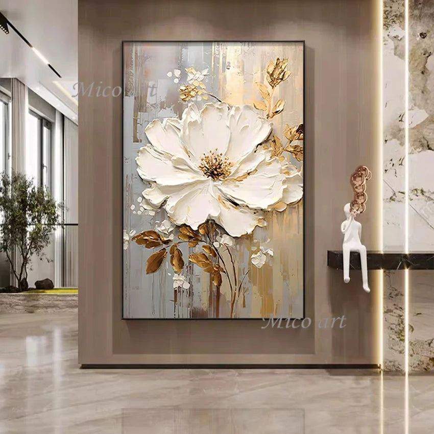 100% Handpainted Oil Painting On Canvas, New Handmade Knife Flower Oil Painting