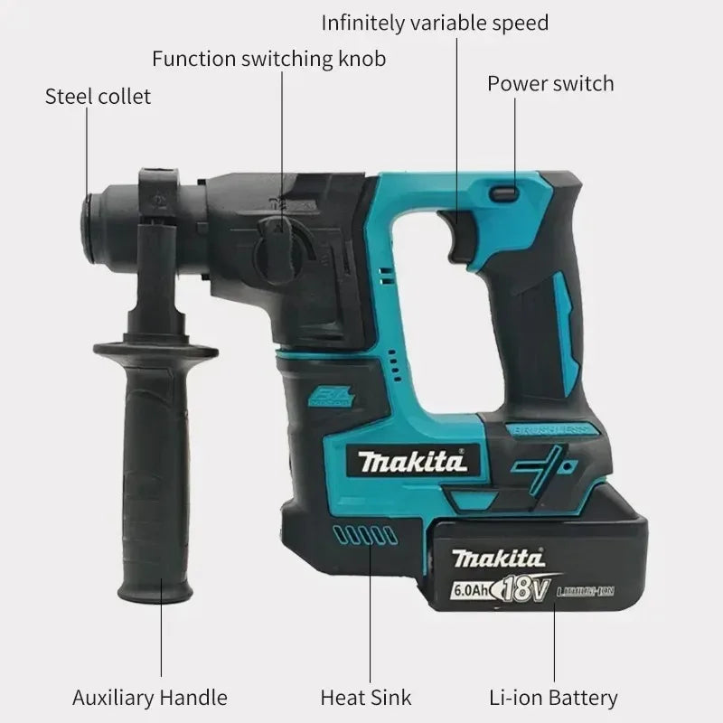 Makita Brushless Cordless Electric Hammer Drill For 18V Battery