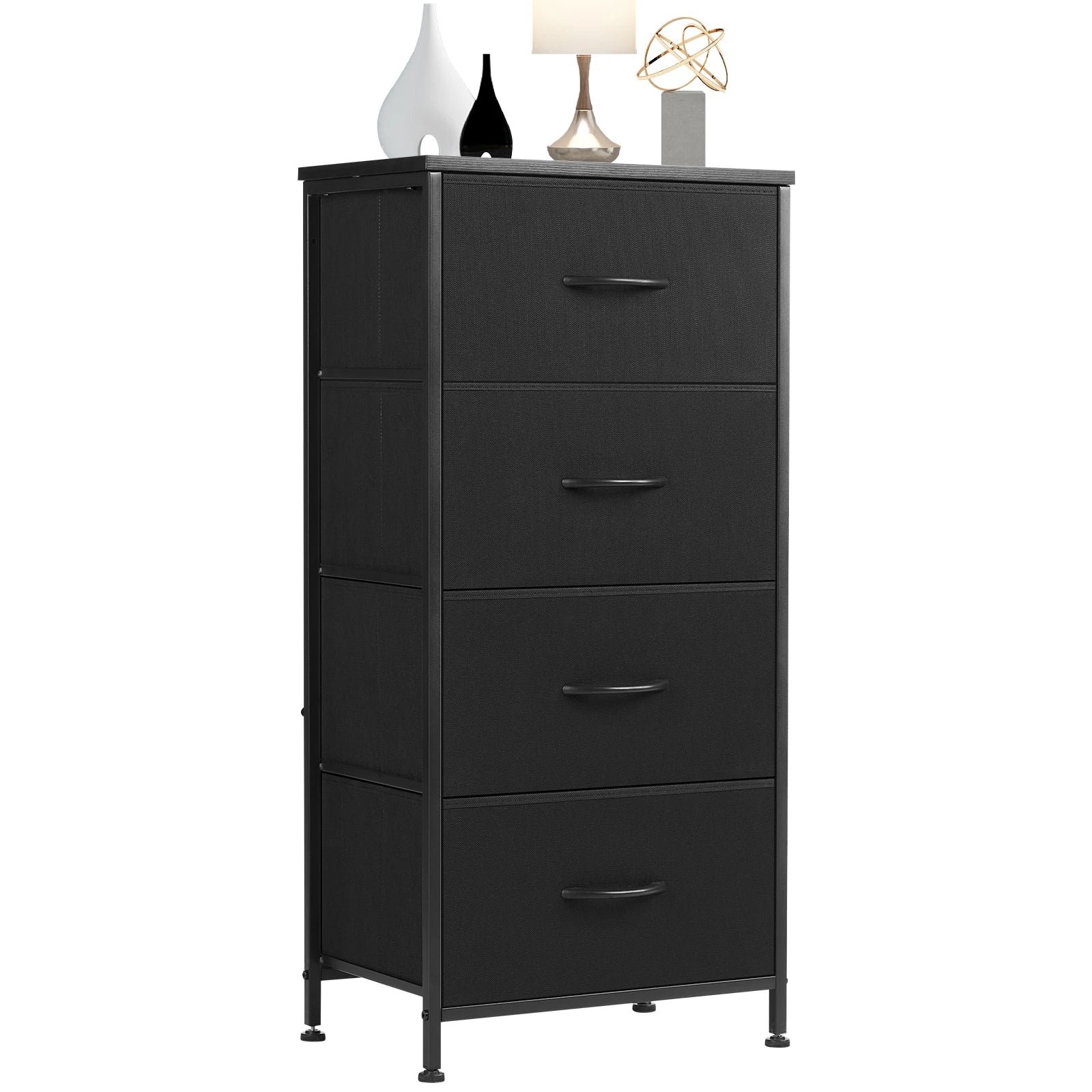 JHK Dresser For Bedroom With 4 Fabric Drawers, Nightstand Wardrobe Steel Frame Closet