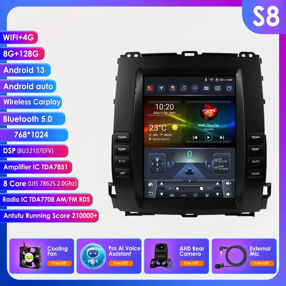9.7"Carplay Android 13 Auto Car radio For Toyota Land Cruiser Prado 120 2002 - 2009 Lexus GX47 GPS Stereo 2din Multimedia player