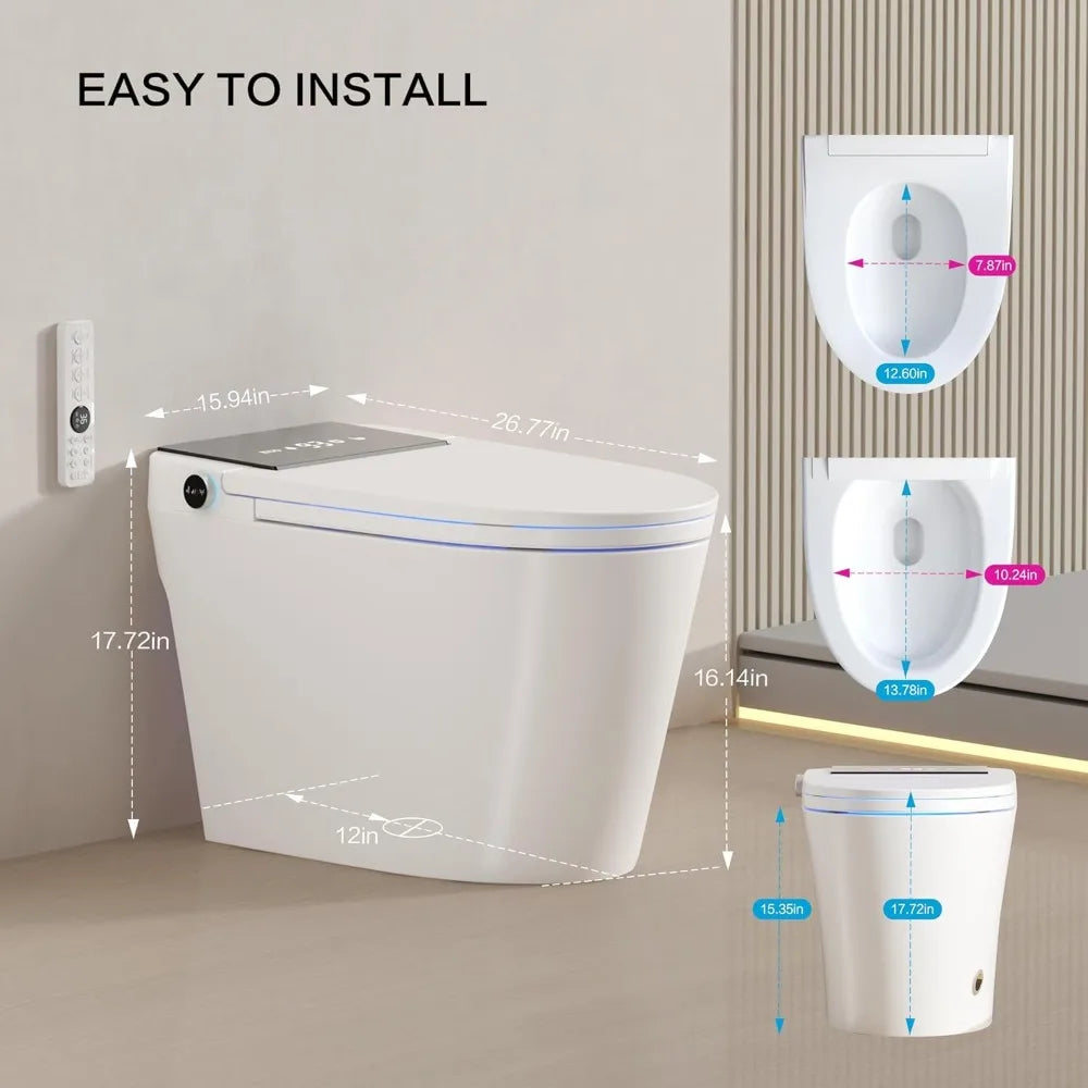 Modern Electric Smart Toilet With Built-In Bidet,Auto Open&Close Lid,Heated Seat,Dual Auto Flush & Foot Sensor, Custom