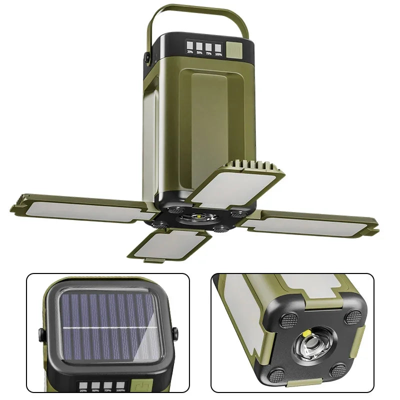 Solar Outdoor Camping Light 4-Blade 90° Expandable Foldable Solar Charging 2000mAh Portable Hanging Tent Light
