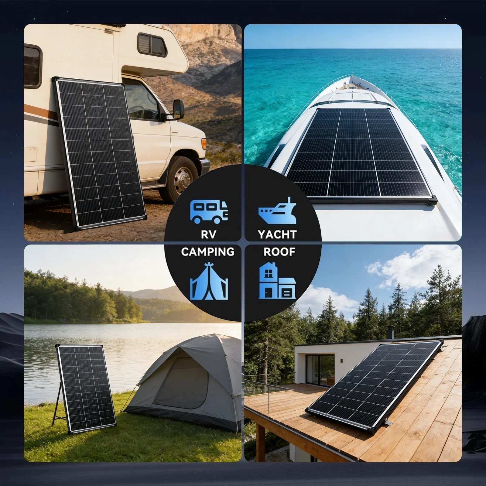 Bifacial 200W N-Type Monocrystalline Solar Panel 18V 18BB Busbar High Efficiency PV Module Dual-Sided Power Generation IP68 Waterproof Off Grid Solar Charger for Home Cabin RV Camper Camping Boat Yacht Battery Power Station O
