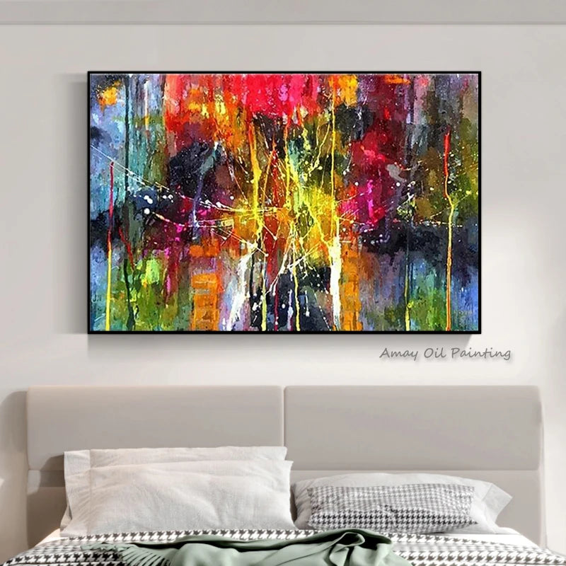 Hand painted Thick Impasto Multicolor Drip Canvas Oil Painting