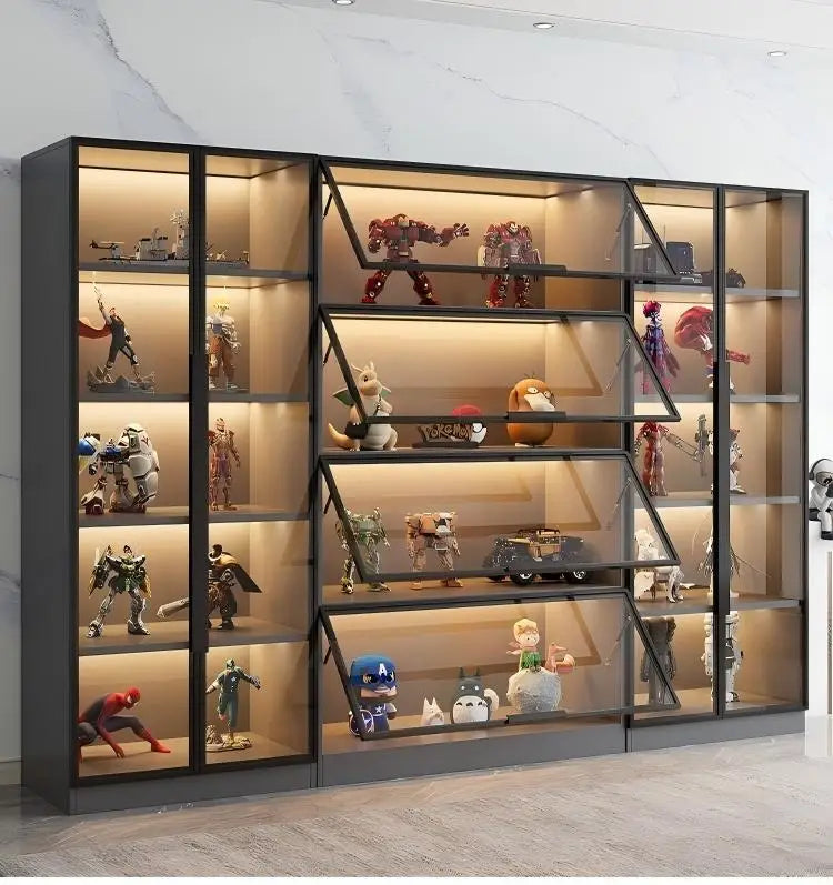 Customizable Display Cabinet, Tempered Glass Door, LED Light, Aluminum Frame