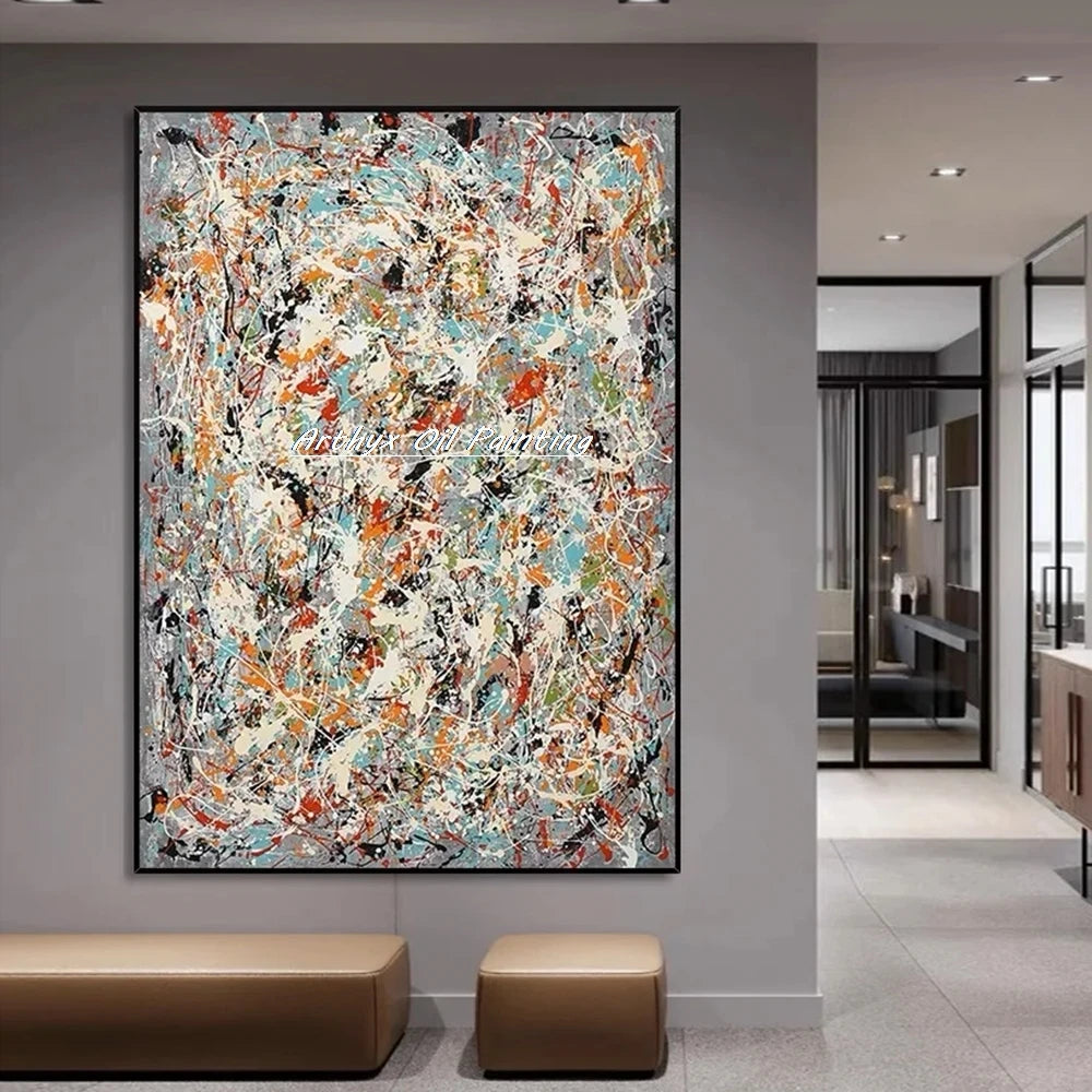 Arthyx,Hand Painted Copy Jackson Pollock Style Oil Painting on Canvas