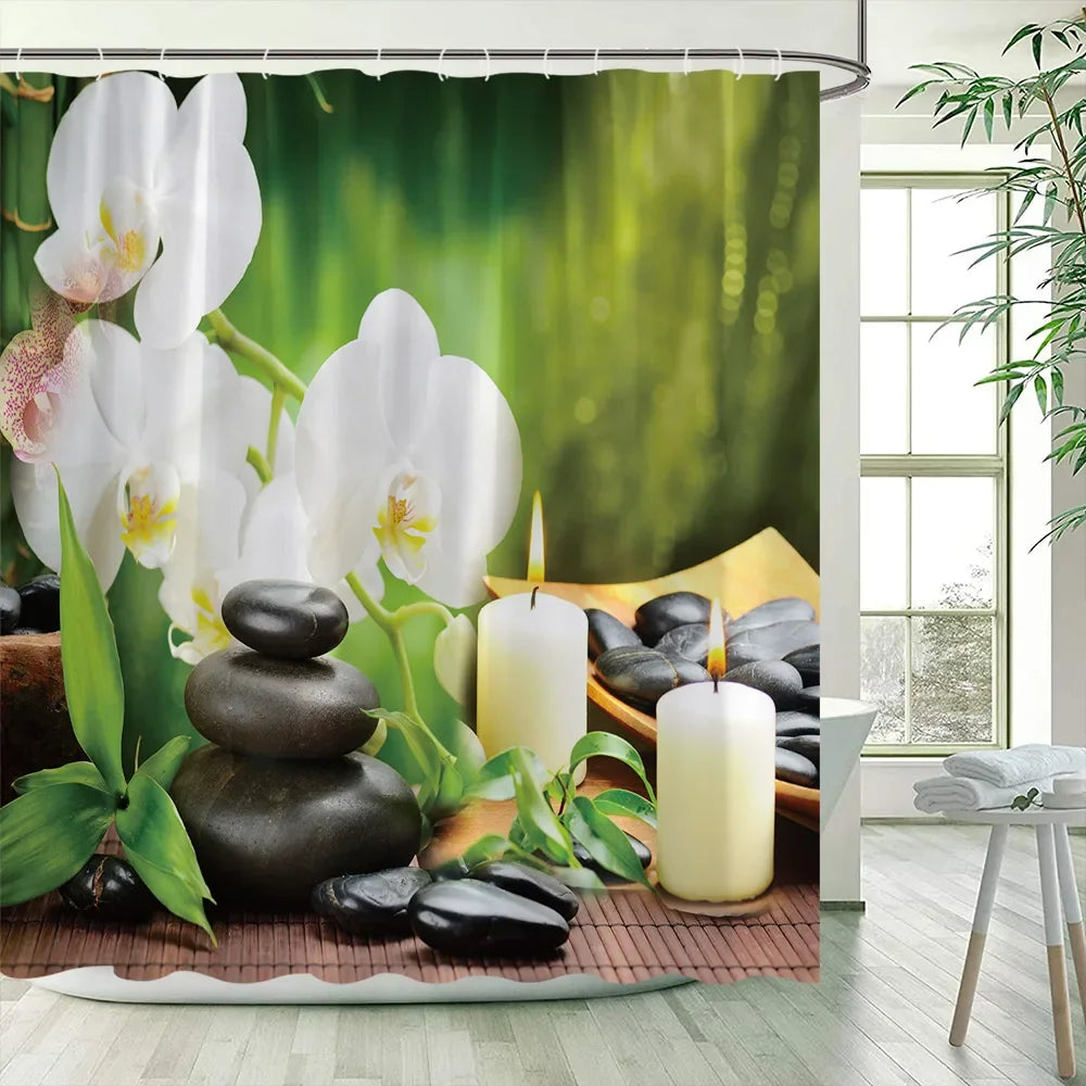 Green Bamboo Zen Shower Curtains Set