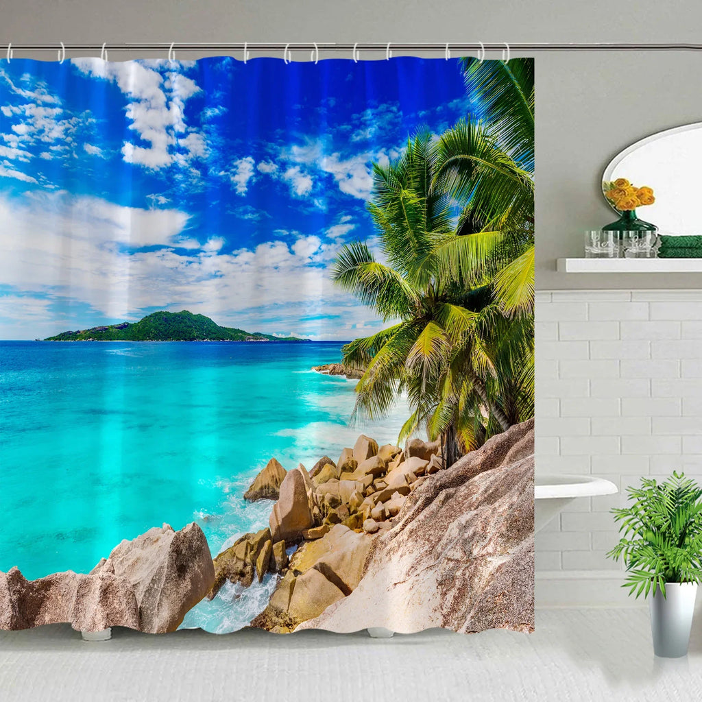 Hawaii Landscape Outdoor Shower Curtain Bathroom Decor Set