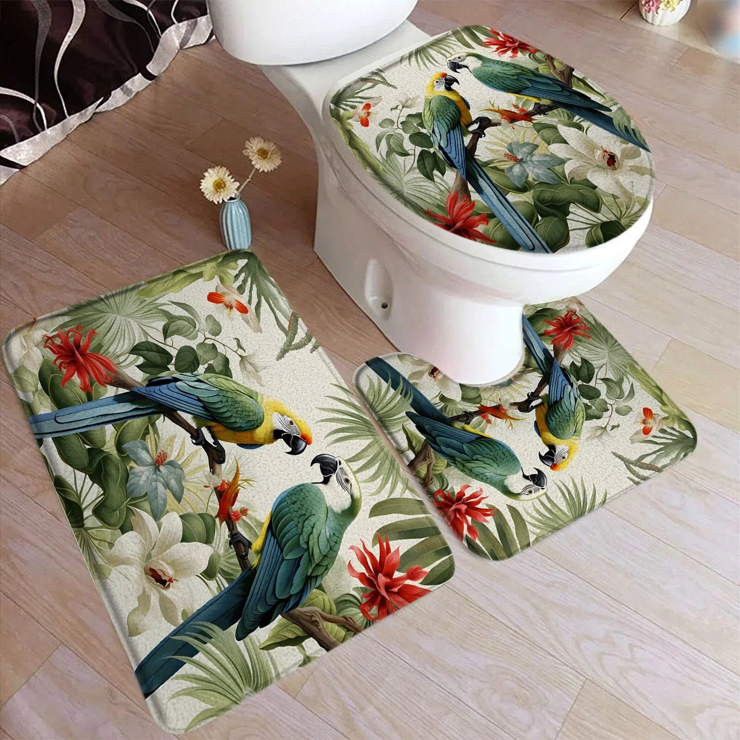 Bath Mat Set, Bathroom Decor Floor Rugs, U-Mats, Toilet Lid Cover