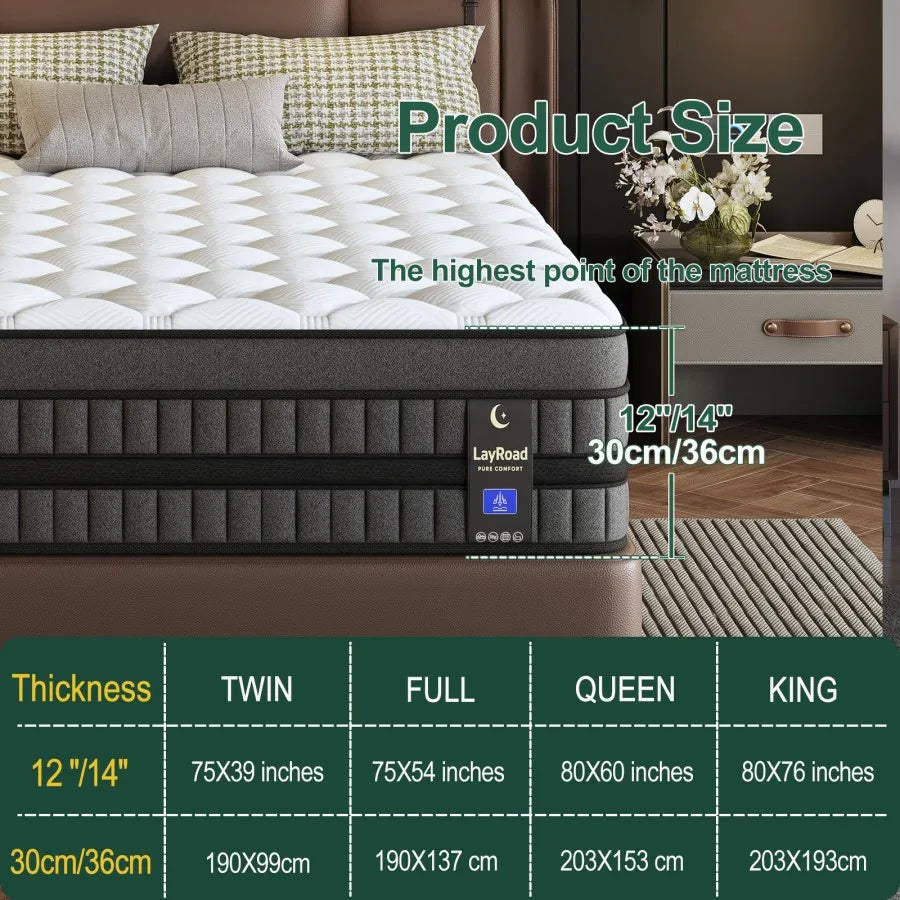 Full-Size Hybrid Mattress 12/14-Inch Medium Firm Gel Memory Foam with Pocketed Springs