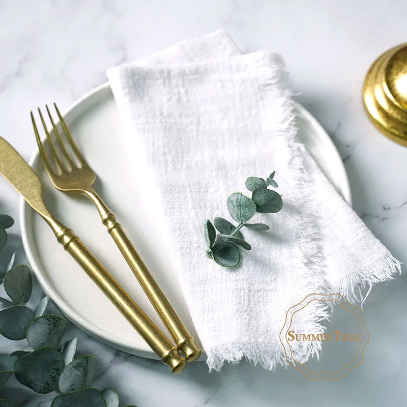12PCS Napkins 41x41cm Cotton Cloth Gauze Retro Burr Rustic Linen Napkin