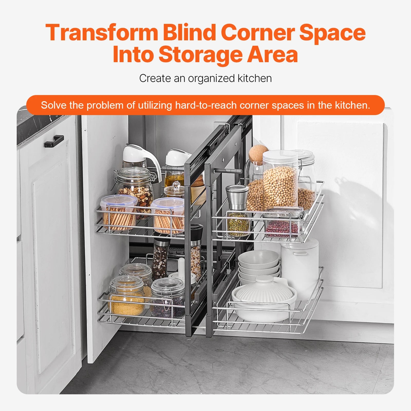 VEVOR 2/3Tier Opening Blind Corner Pull Out Organizer 4 Shelf Kitchen Cabinet Organizer Slide Out Storage Organizer Storage Bask