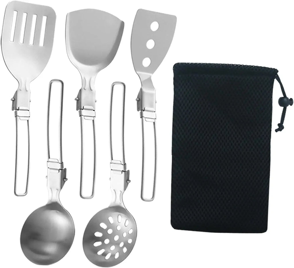 Folding Spatula Spoon Shovel Food Turner, Stainless Steel Outdoor Camping BBQ Cooking Tableware