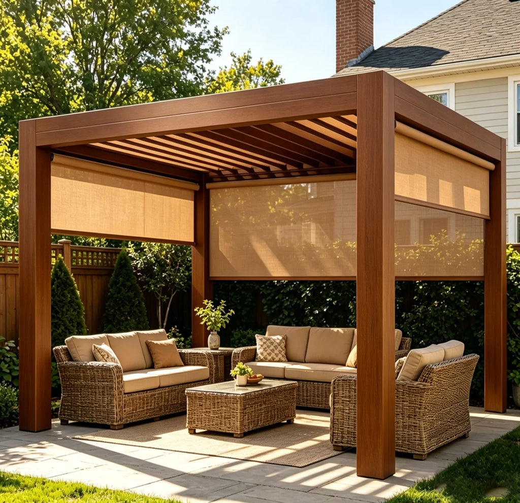 Home Garden Flip Top Aluminum Pergola, Rotatable Louvered Roof Gazebo,