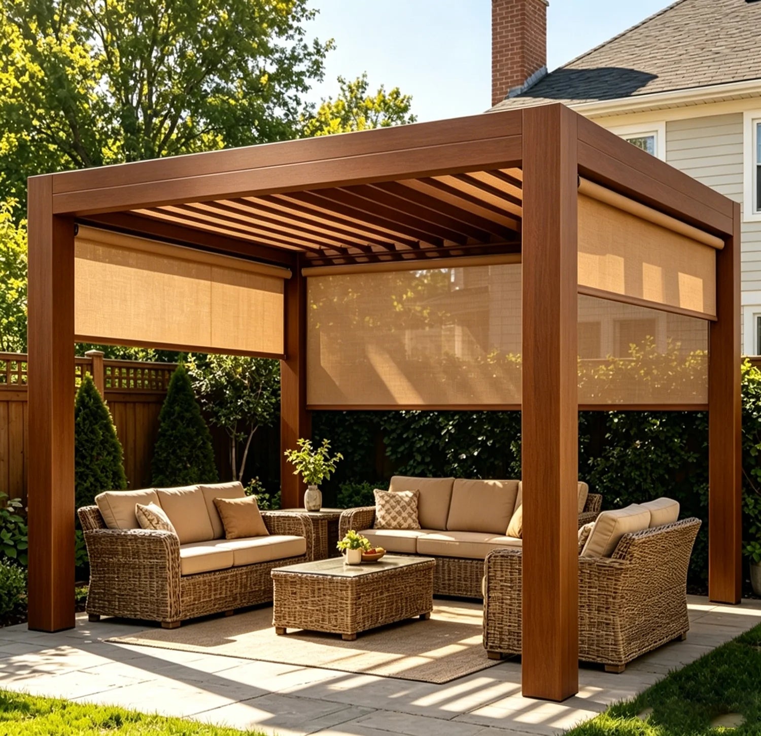 Home Garden Flip Top Aluminum Pergola, Rotatable Louvered Roof Gazebo,