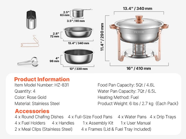 SucceBuy 4 Pack Stainless Steel  Chafing Dish Buffet Set