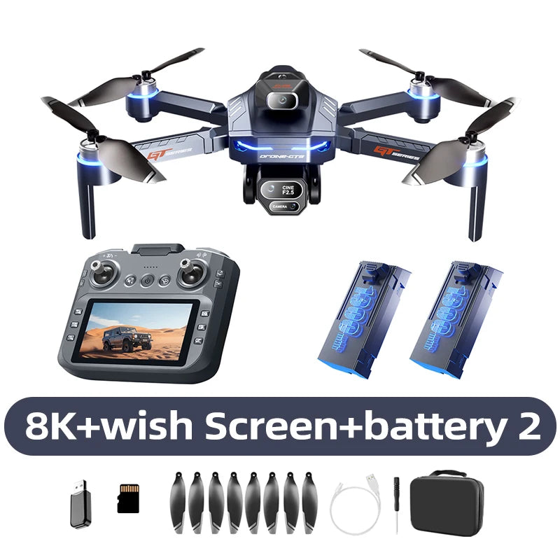 Original GT8 Drone, 4K 8K Professional Camera Obstacle Avoidance FPV Foldable RC Drone with Large Screen, Remote Control
