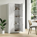 72" Farmhouse Pantry Cabinet, 4 Barn Doors, Adjustable Shelves, White