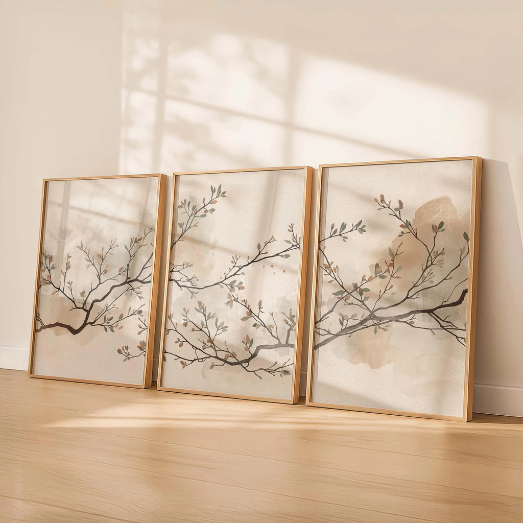 Japandi Triptych Wall Art, Minimalist Japanese Scandinavian Decor