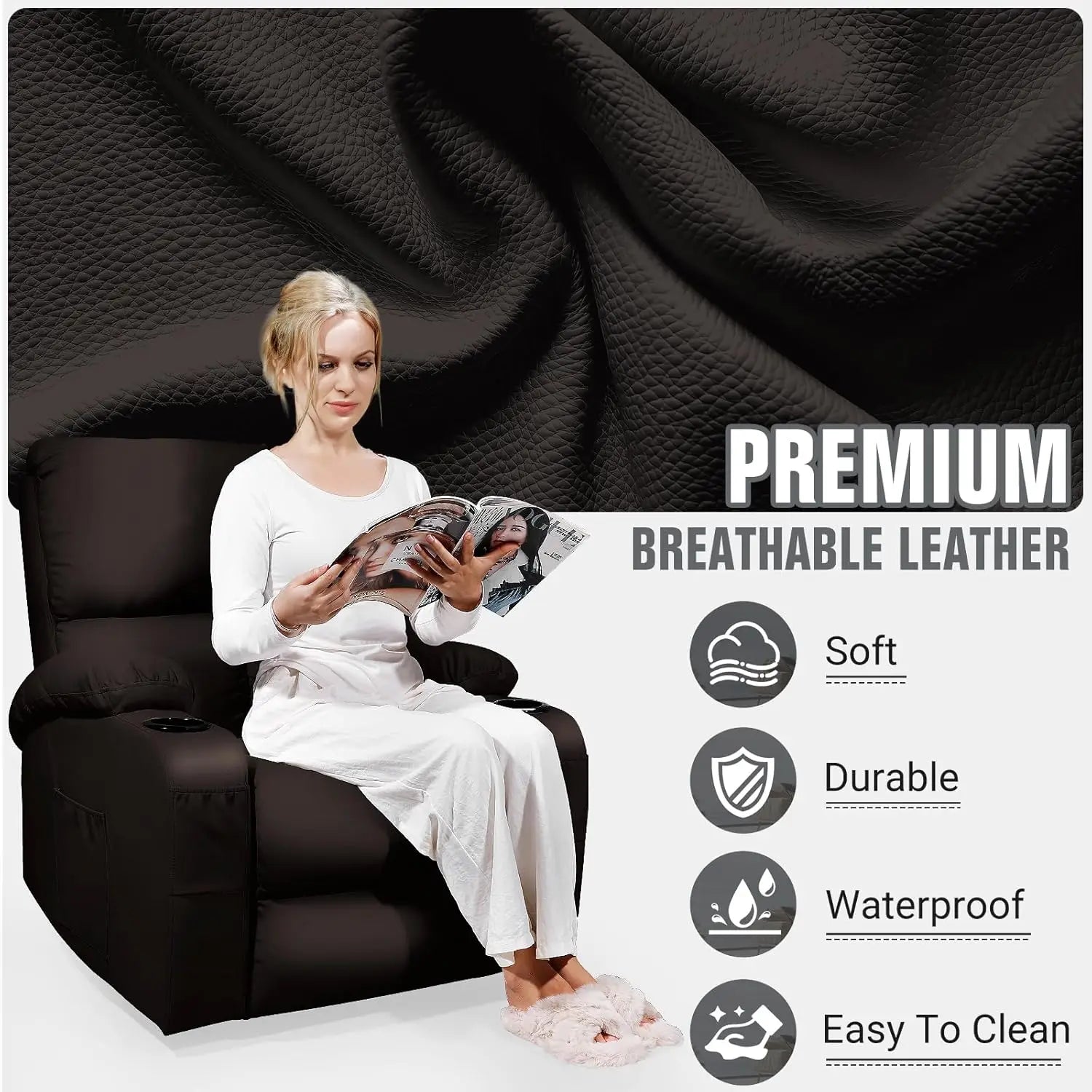 Massage Rocker Recliner Chair with Vibration And Heat USB & Type-C Ports, 360° Customizable Rocking Recliner Chair