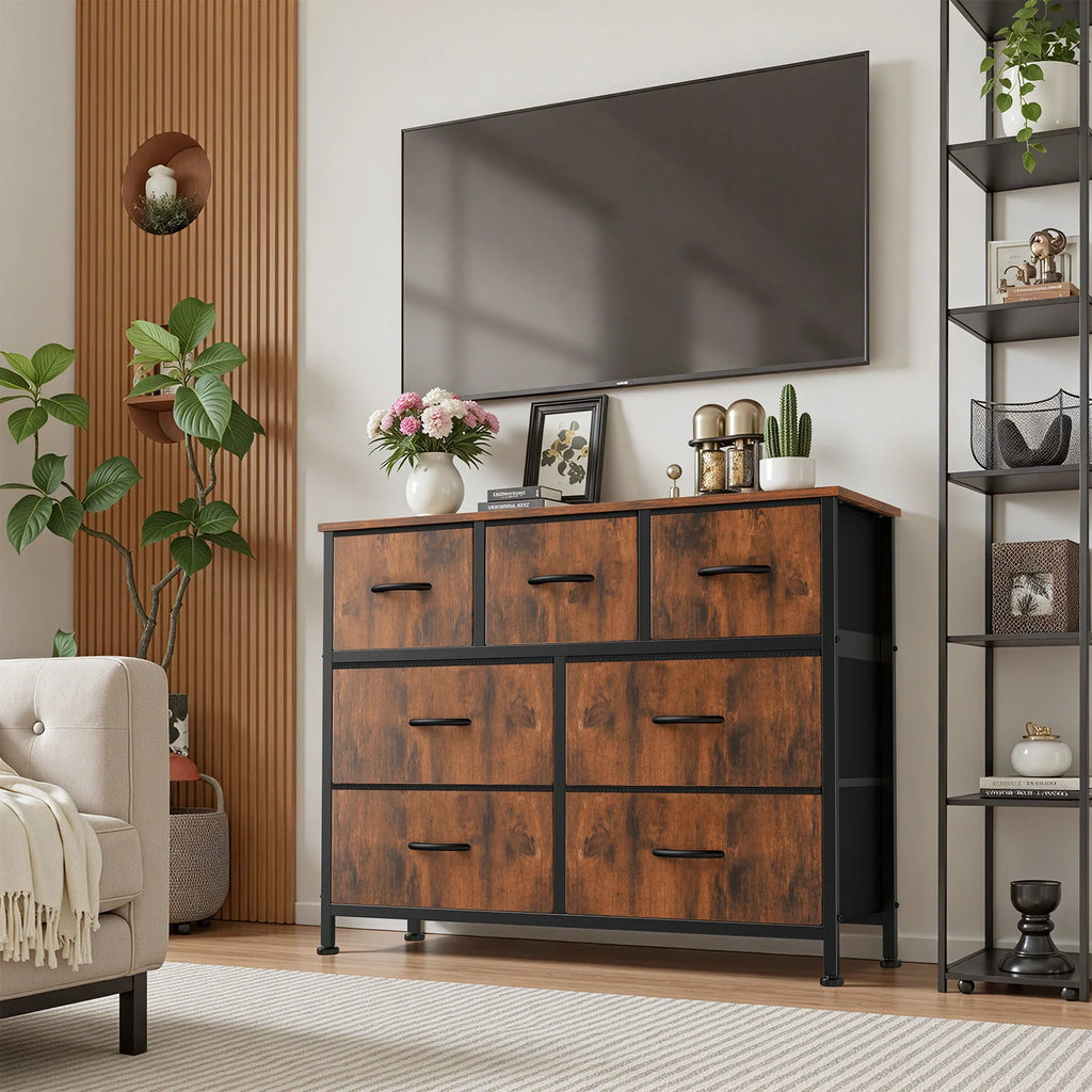 JHK Desser For Bedroom With 7 Fabric Drawers Organizer Storage Closet Chest Clothes, Also For Living Room Display Cabinet