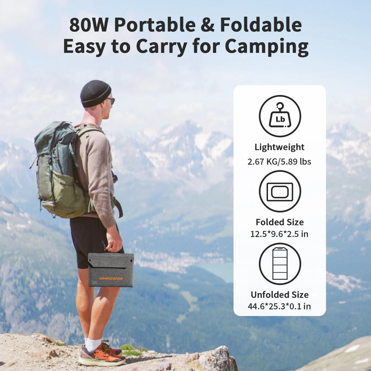 MHPOWOS 80W Foldable Solar Panel, Portable Power Supply with 4 Ports